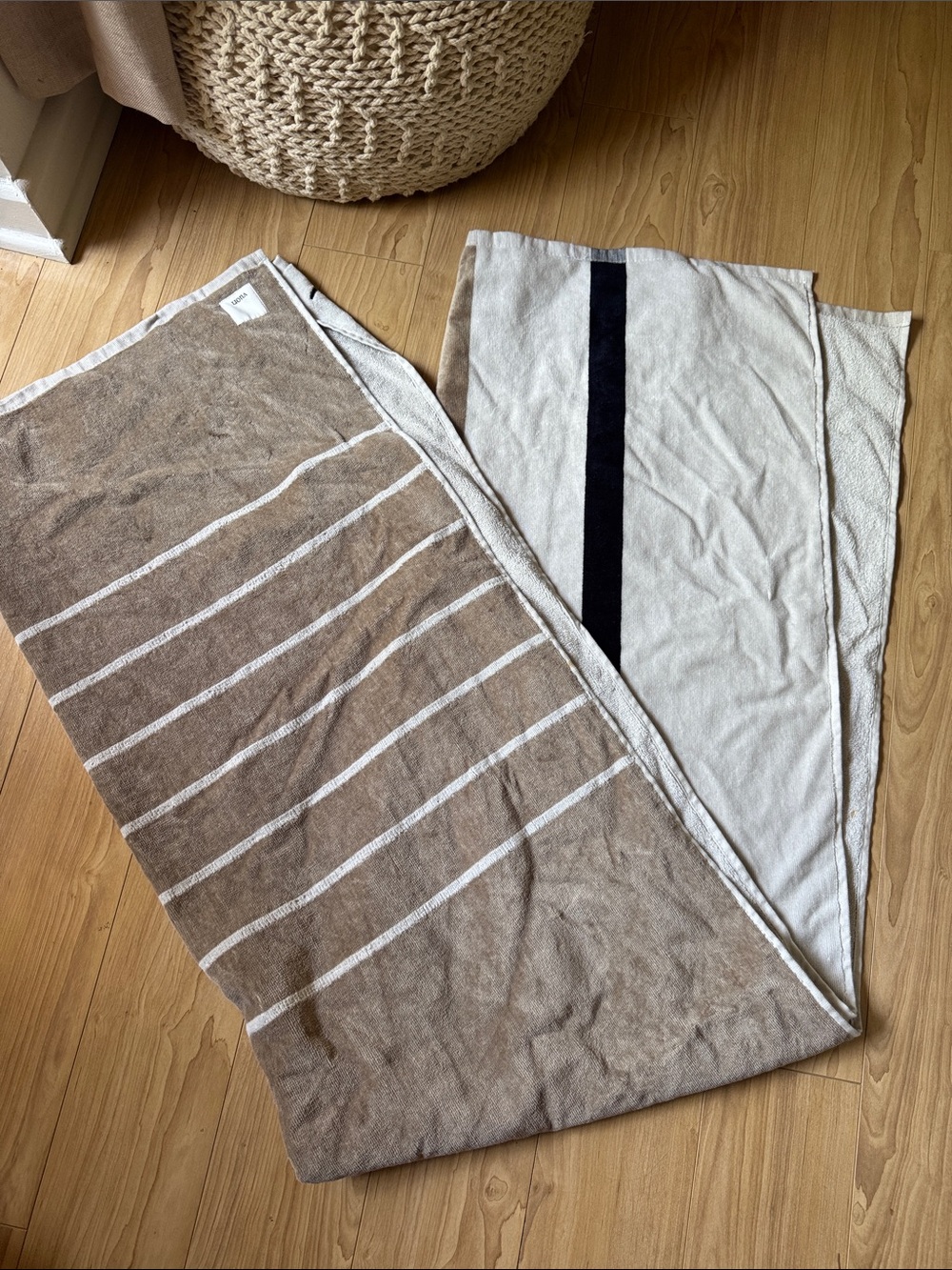 Vuori Brown and White Striped Bath Towels with Black Accent